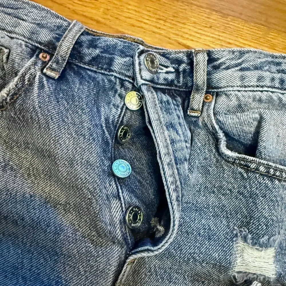 PacSun Women’s Blue Distressed Holes Straight Leg Jeans Retro Grunge Casual